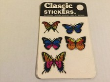 Vintage Sheet Set Of 5 Butterfly Stickers, Butterflies, Decal Specialties, 1980