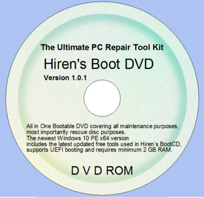 HIREN'S BOOT DISC AUF DVD FÜR JEDEN COMPUTER WIEDERHERSTELLUNG REPARATUR WINDOWS 7 8 10 11 NEU