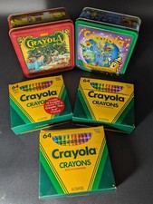 1990'S CRAYOLA 64 COLOR BUNDLE OF 3, PLUS 2 COLLECTOR TINS, 99 UN-USED