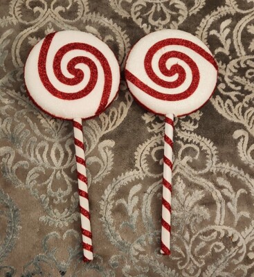 2 x GROßE Rot & Weiß Zuckerstange Lutscher Weihnachtsdeko Ornament 69×25cm