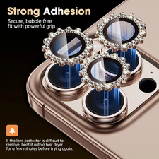 For iPhone 16 15 14 13 12 Pro Max Bling Diamond HD Clarity Camera Lens Protector
