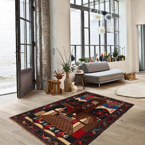 Tapis traditionnel de salon en laine fait main tapis pictural 2'8x4'6 pieds - G22013 - Photo 1/7