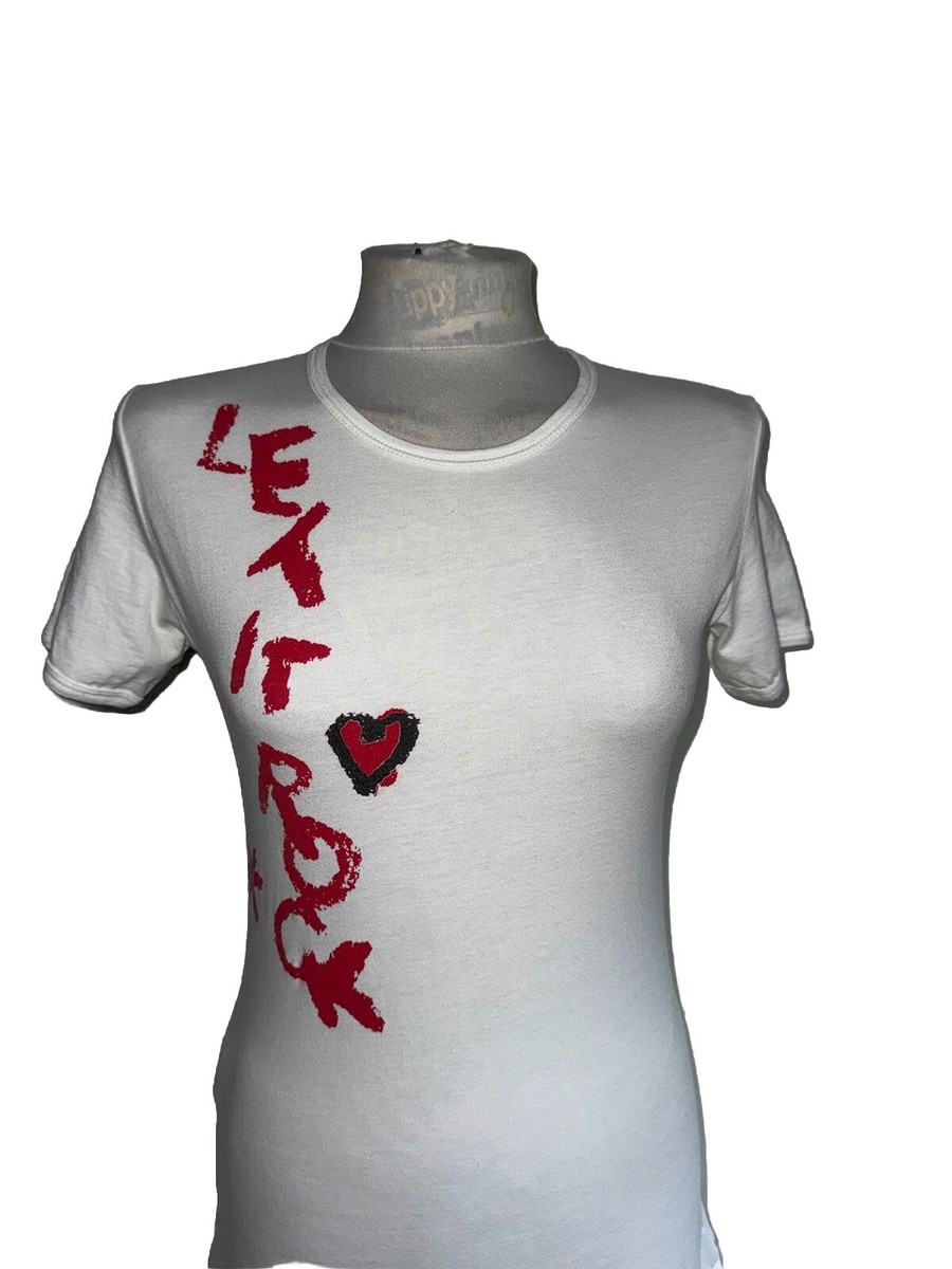 VIVIENNE WESTWOOD WHITE LET IT ROCK PRINT ROUND NECK S/SLEEVE T 