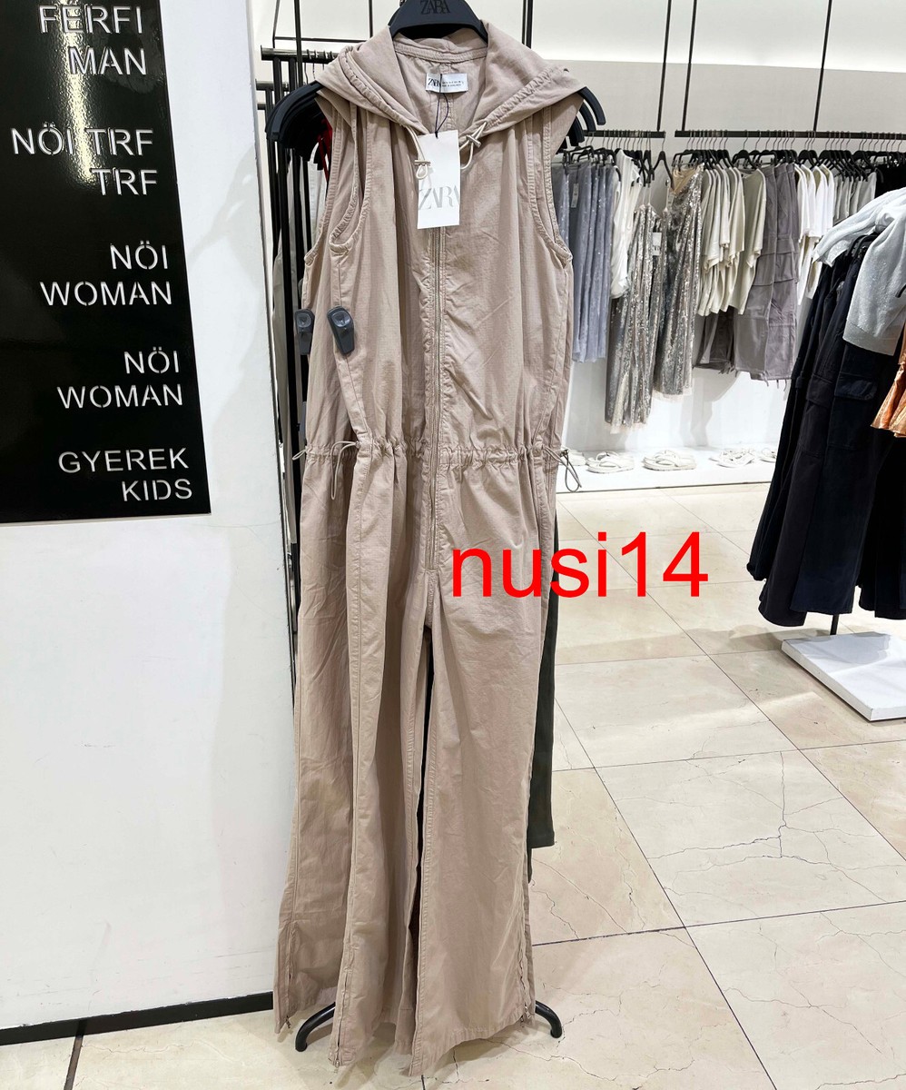 LONG HOODED JUMPSUIT - Sand