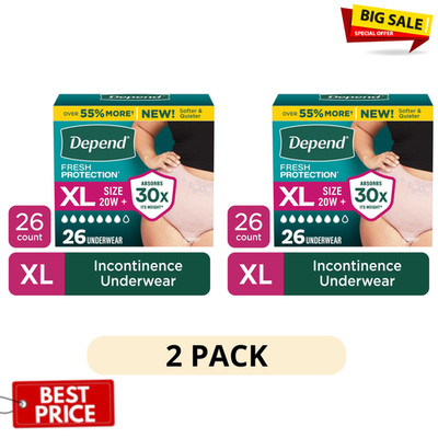 2 Pack Depend Fresh Protection Womens Underwear XL 26Ct Incontinence Adult Diape