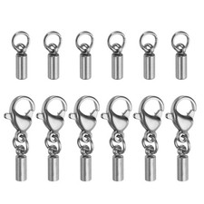 6pcs Cord End Cap 2mm ID Lobster Claw Clasp End Caps Stainless Steel Silver Tone