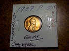 Lustrous Cartwheel Gem+ RED Brilliant Uncirculated 1937-P Lincoln Penny L1