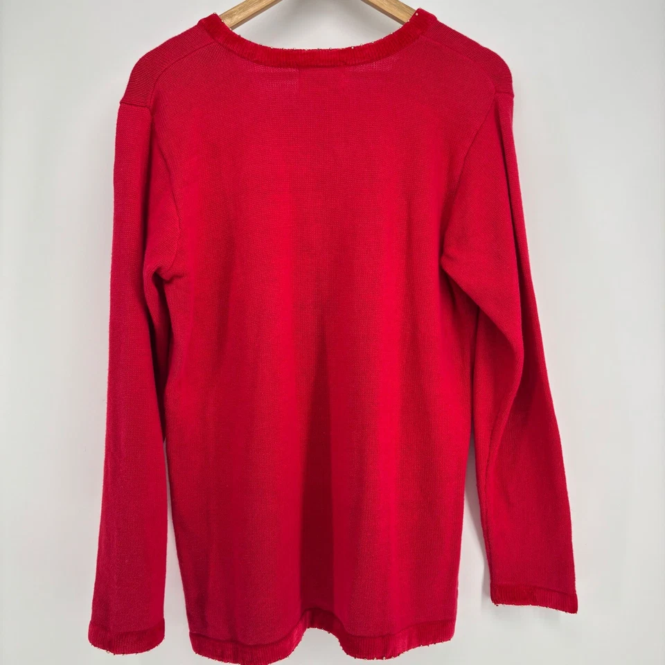 Quaker Factory American Flag Sweater Patriotic Stars Sequin Women L Red VTG - Image 2 of 4