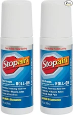 Stopain Pain Relief Roll On Gel 3oz (2 Pack) USA Made, Max Strength Fast Acting