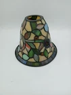 Vintage Tiffany Style Stained Glass Lamp Shade Floral Leaf Jeweled 2" Fitter 7"