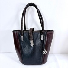 Brighton Gigi bucket bag Black Brown Leather Heart Hardware Braided Straps