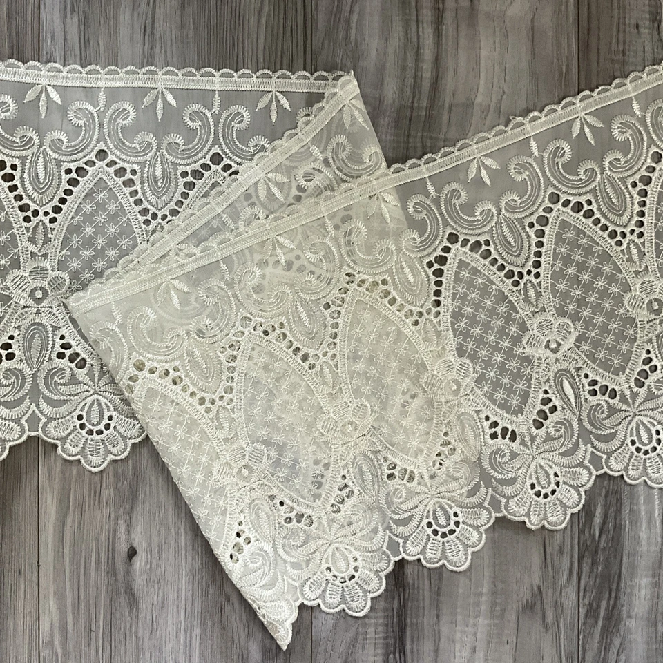 Ivory 11" Scalloped Embroidered Lace Trim 7 Yards Polyester Bridal Sewing Crafts - Image 3 of 4