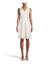 ANNE KLEIN Womens Ivory Tab Waist Sleeveless Above The Knee Fit + Flare Dress 6