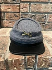 CIVIL WAR CONFEDERATE CAVALRY GREY Wool & Leather KEPI CAP HAT Large