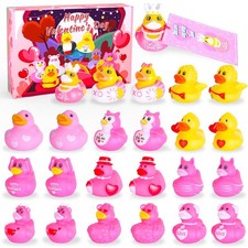 24 PCS Pink Rubber Ducks with Cards and Bands - Bulk Mini Rubber Ducks for Ba...