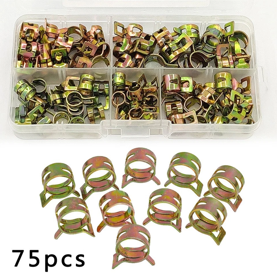75Pcs Fastener 6-10mm Spring Clip Fuel Water Line Hose Pipe Air Tube Clamps Kit - Image 3 of 4