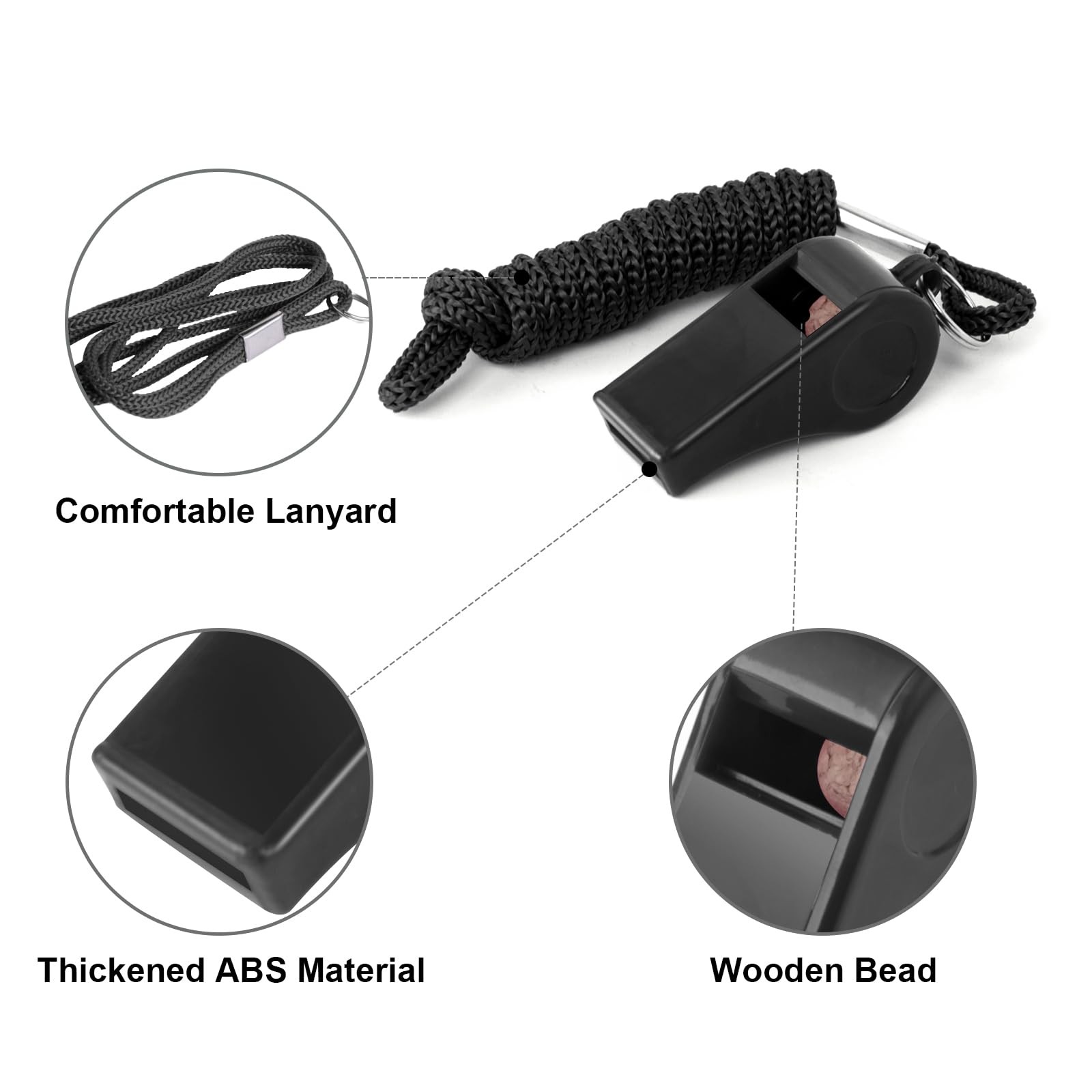 24 Pack 120dB Loud Referee Whistles with Lanyards â€“ Heavy-Duty Black Sports W
