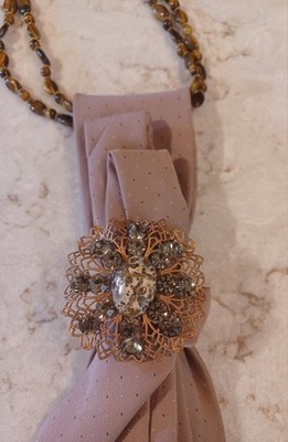 Handcrafted Necktie Necklace  Gemstone Brooch