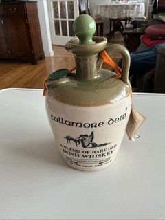 Tullamore Dew Irish Whiskey Stoneware Jug with Original Stopper Empty vintage
