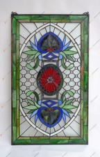 Jeweled Tiffany Style stained glass panel window panel, 20" x 34" HF142