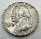 1962 Denver Mint USA Washington Quarter Dollar 90% Silver 25c Coin Mint D B14