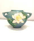 Roseville Pottery Blue Water Lily mark 437-4 double-handled Vase, circa 1940-9