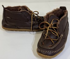 L L Bean Mens 10 M Wicked Good Lodge Chukka Boots Brown Leather Shearling Laces