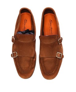 Santoni Goodyear-Welt Brown Calf Suede Double Monk‎ Strap US 11.5 Shoes Santoni Goodyear-Welt Brown Calf Suede Double Monk Strap US  main image 3