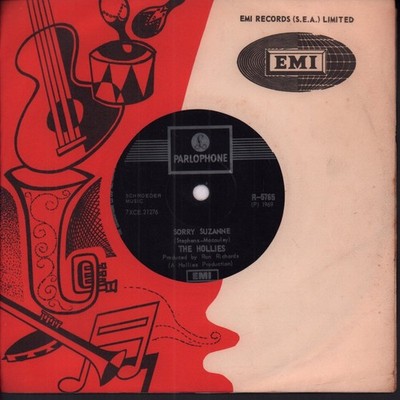 Hollies Sorry Suzanne 7'' vinyl Singapore Parlophone 1969 die cut company sleeve