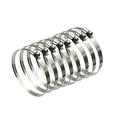 EesTeck 5" Adjustable 304 Stainless Steel Duct Clamps Hose -8Pcs, Silver 