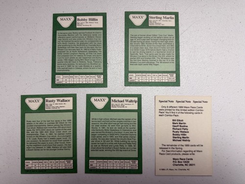 1989 MAXX RACING NASCAR CARDS 5 CARD Complete Promo SET PETTY COMBINE SHIP - 第 2/2 張圖片