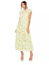 MAC DUGGAL NEW WITHOUT TAGS SIZE 4 High Neck Ruffle Sleeve Dress Color: Yellow