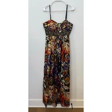 Vintage Oleg Cassini Silk Maxi Dress Gown Multicolor Metallic Beaded Eclectic 10