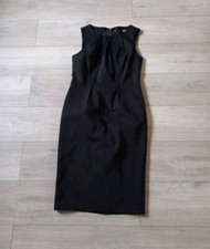 Oasis Black Stretch Cotton Lace Panelled Pencil Dress Office Smart Party UK12