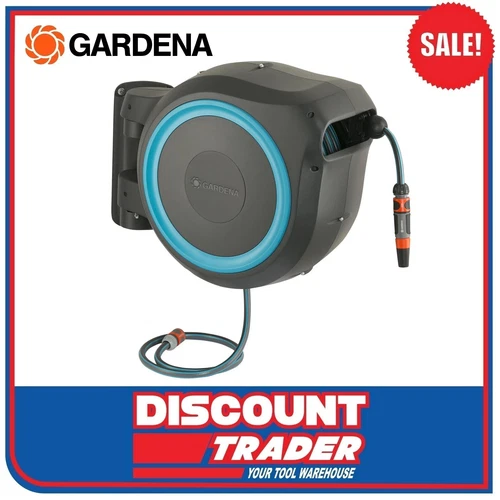 Gardena 18620-20 Wall Mounted Ga 13mm Garden Hose Box Reel Roll-Up M/L 25m