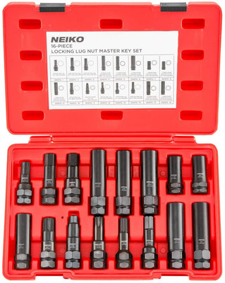 NEIKO 02457A 16 Piece SAE Metric Universal Locking Lug Nut Master Key Set | Lock