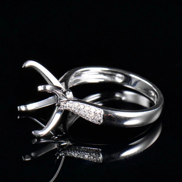 Solid 14K White Gold Natural Diamond Semi Mount Ring Setting Princess Cut 9×9mm - Image 2 of 3