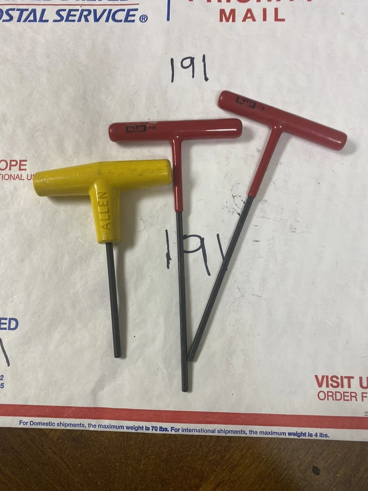 Vintage Allen Wrench Allen Manufacturing Co T Handle Hex Key USA - 2Red 1 Yellow - Image 2 of 4