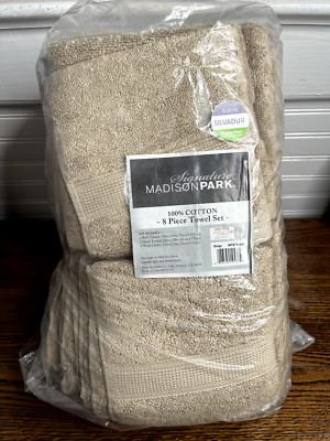 Madison Park - Beige 8 Piece Towel Set - 100% Cotton - NEW