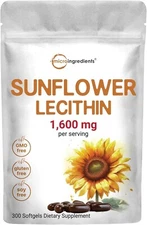 Sunflower Lecithin 1600mg - 300 Softgels | Non-GMO, Rich in Phosphatidylcholine
