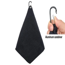 Premium Golf Towel Microfiber Waffle with Clip for Bag Trolley Belt – Black