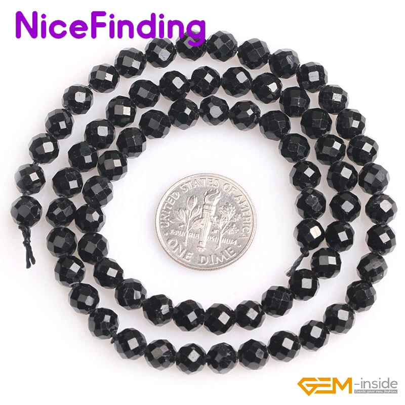 Cuentas redondas facetadas de turmalina negra natural para hacer joyas 15" 6 mm 63-66 piezas Foto 4 de 4