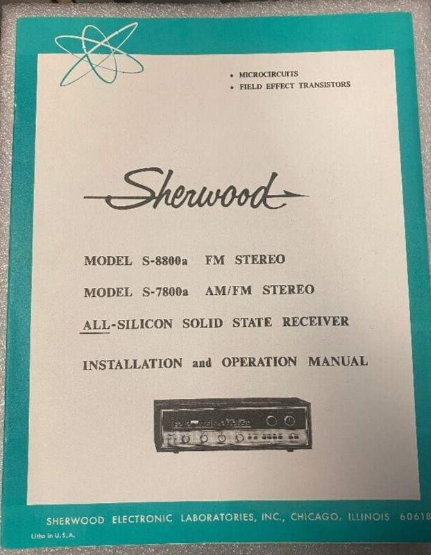 Sherwood Owners Manual for Receiver Models S-8800FM STEREO & S-7800aAM/FM STEREO