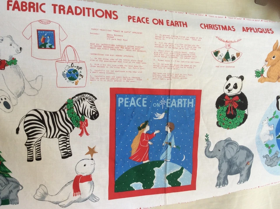 Fabric Panel HOLIDAY Christmas Appliques Fabric Traditions Peace on Earth Zebra - Image 3 of 4