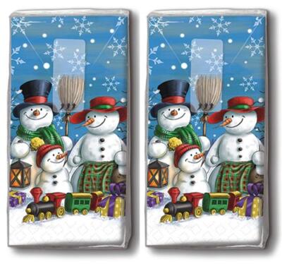2x 10 Taschentücher Snowman family Schneemannfamilie Eisenbahn Weihnachten Bunt