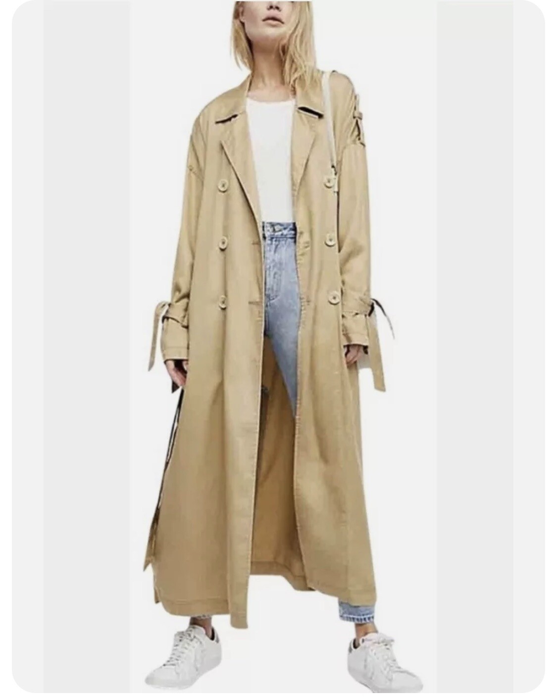 Free People Long Double Breasted Khaki 