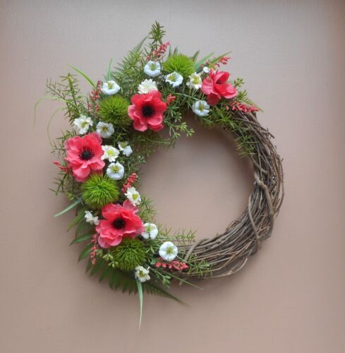 15" Salmon Cosmos White Daisy Floral Spring Summer Grapevine Door Wreath