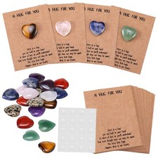 40 Sets Pocket Hug Token Bulk Hug Cards with Heart Shape Natural Stones Greet...
