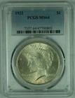 1922 Peace Silver $1 Dollar Coin Toned PCGS MS 64 (4) D