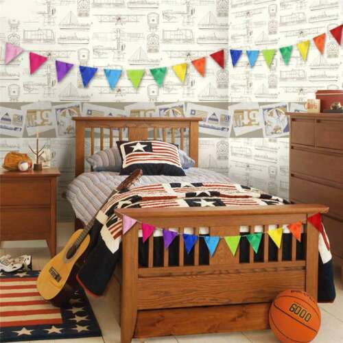 Home White 10 Green 3.2M Red Pink Flag Rainbow Wedding Blue Colour Bunting - Picture 3 of 7